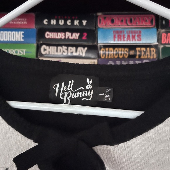 Hell Bunny Goth Spooky PinUp Halloween Sweater with Spiders and Spider Webs - Picture 3 of 3